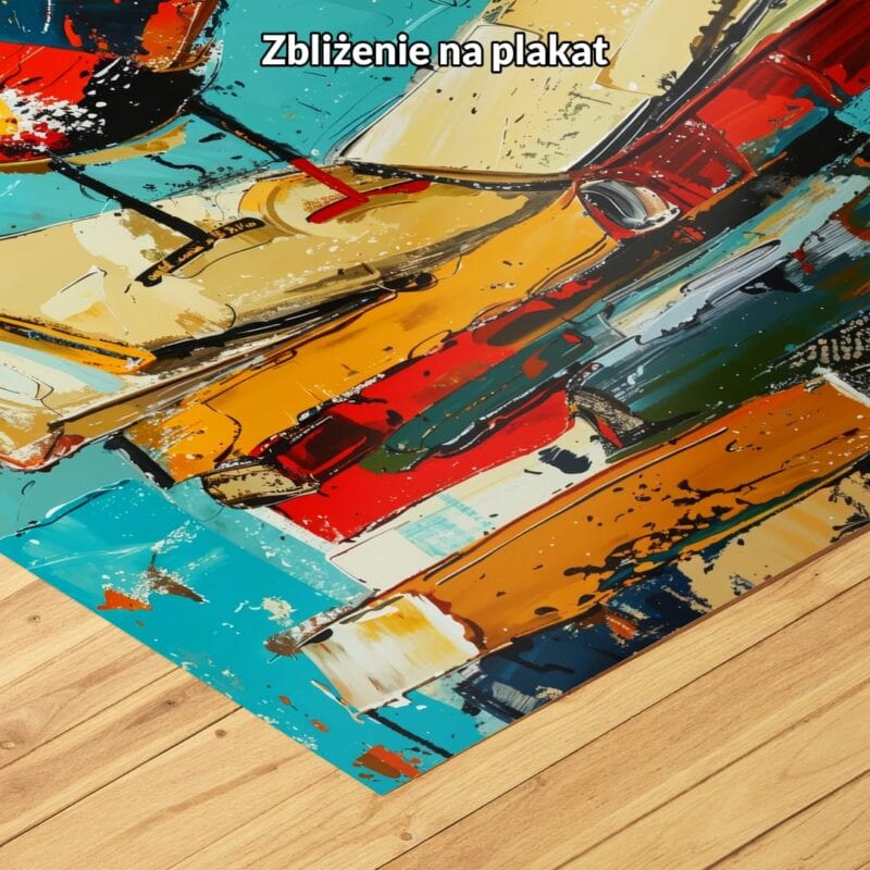 turkusowy czerwony żółty częściowo abstrakcyjny obraz na ścianę do kuchni i jadalni