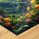 zielony żółty niebieski realistyczny plakat na ścianę do sypialni Plakat tropikalny krajobraz z kwiatami i górami