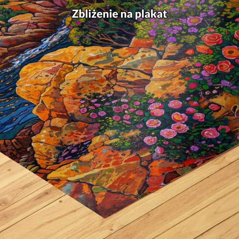 różowy pomarańczowy zielony częściowo abstrakcyjny obraz na ścianę do sypialni