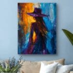 Obraz kobieta w kapeluszu w abstrakcji do salonu