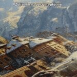 niebieski biały brązowy realistyczny obraz na ścianę do sypialni Obraz na płótnie do salonu krajobraz góry zima