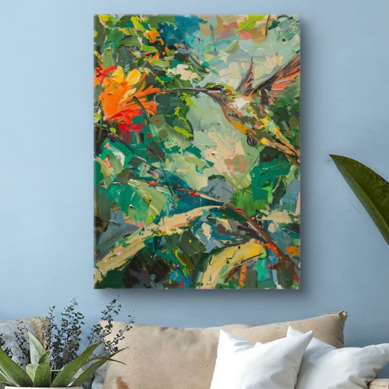 Obraz koliber wśród egzotycznych kwiatów nowoczesny