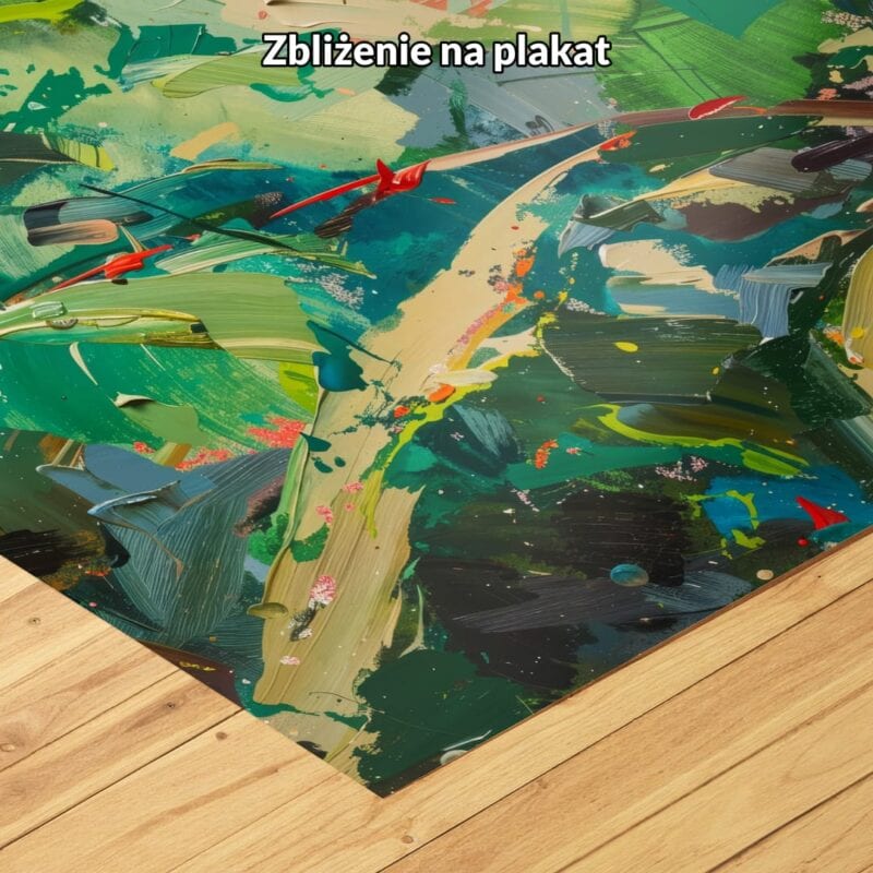 zielony pomarańczowy niebieski częściowo abstrakcyjny obraz na ścianę do sypialni