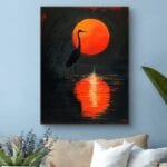 Obraz czapla o zachodzie słońca nad jeziorem Obraz czapla o zachodzie słońca nad jeziorem