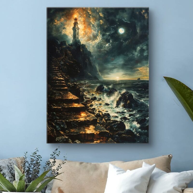 Obraz do salonu latarnia morska krajobraz noc