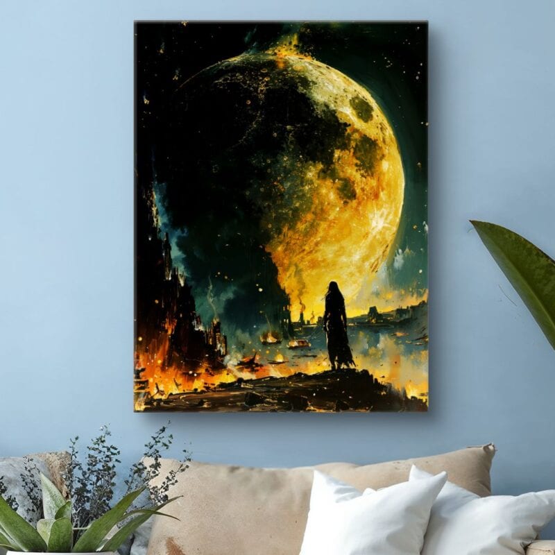 Obraz księżyc w apokaliptycznym krajobrazie