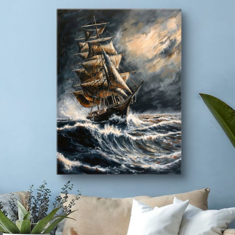 Obraz sztorm na morzu żaglowiec do salonu