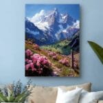 Obraz krajobraz górski z kwiatami do salonu Obraz krajobraz górski z kwiatami do salonu