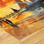 pomarańczowy niebieski żółty częściowo abstrakcyjny obraz na ścianę do sypialni