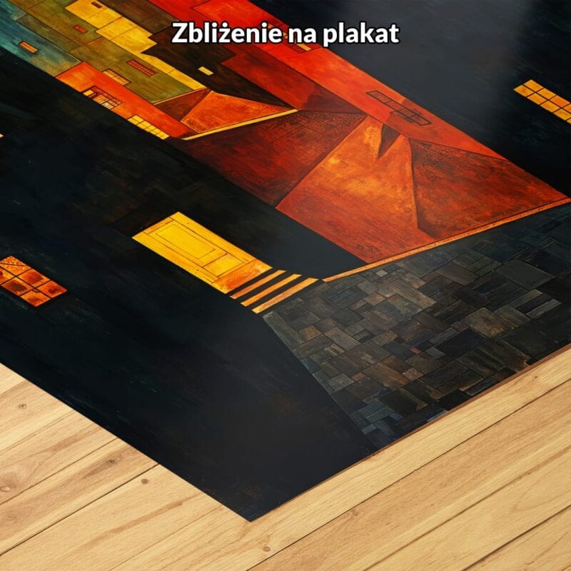 niebieski pomarańczowy zielony częściowo abstrakcyjny obraz na ścianę do biura i pracy