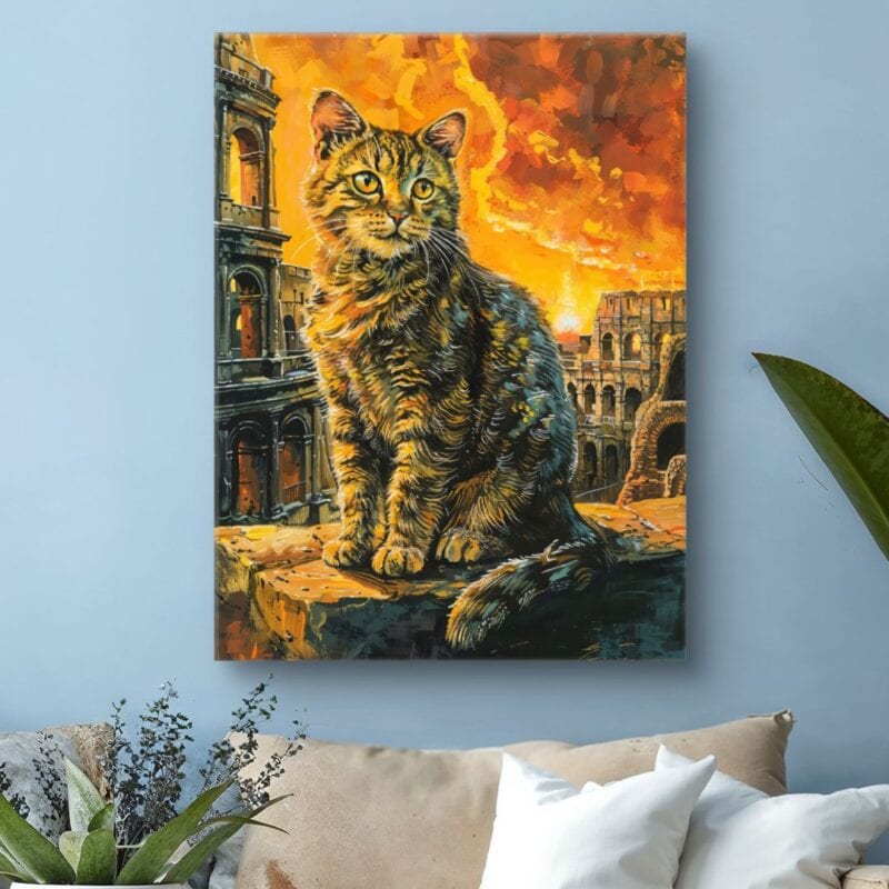 Obraz kot na tle ruin Koloseum do salonu