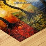 pomarańczowy zielony niebieski częściowo abstrakcyjny obraz na ścianę do sypialni