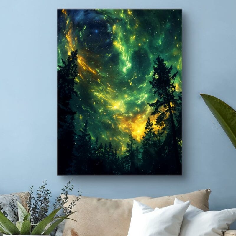 Plakat nocne niebo las tajemniczy do salonu