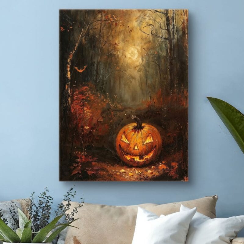 Obraz do salonu dynia Halloween mroczny las