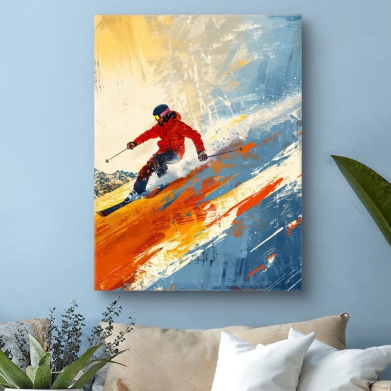 Plakat narciarz na stoku do salonu