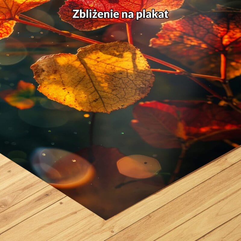 Plakat jesienne liście w blasku słońca natura