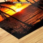 pomarańczowy czarny żółty realistyczny plakat na ścianę do sypialni Plakat zachód słońca nad palmami do salonu