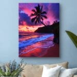 Plakat tropikalny zachód słońca nad plażą do salonu Plakat tropikalny zachód słońca nad plażą do salonu