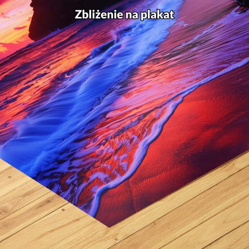 Plakat tropikalny zachód słońca nad plażą do salonu