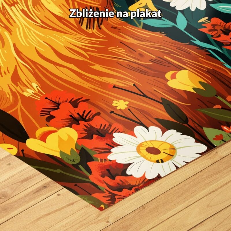 Plakat do salonu kapibara wśród kwiatów nowoczesny