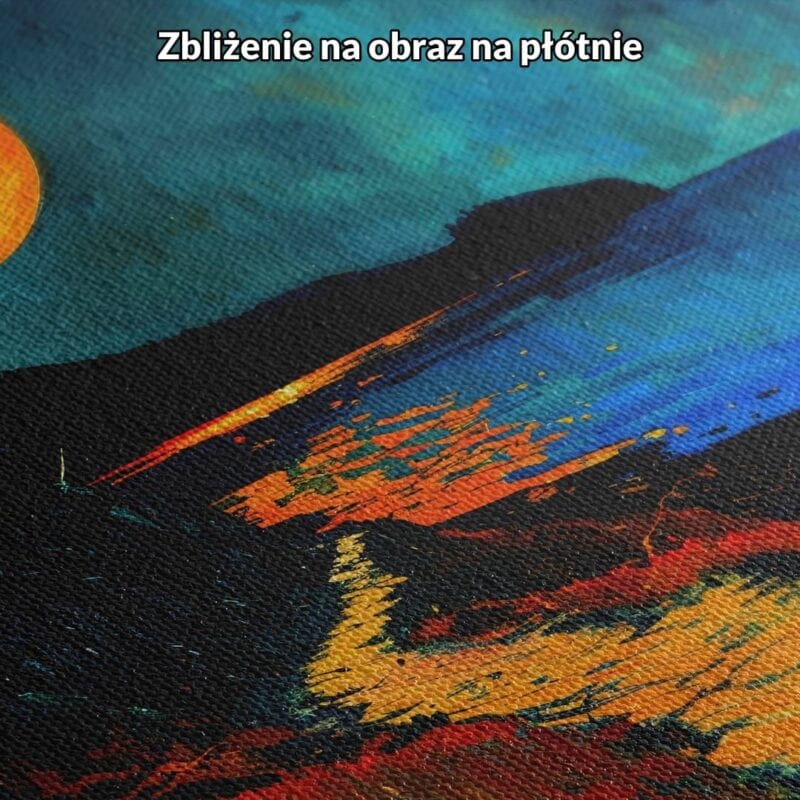 Obraz nocny krajobraz do salonu pomarańczowy księżyc