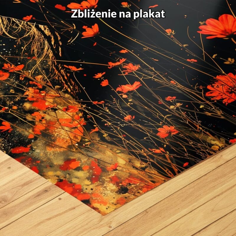 Plakat kobieta wśród kwiatów surrealistyczny