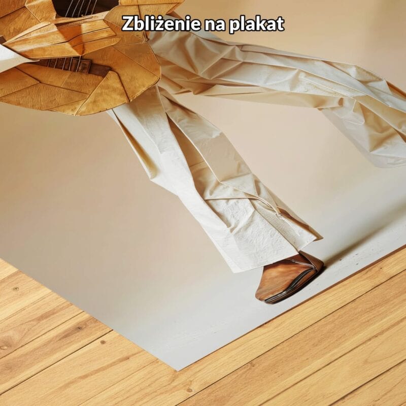 Plakat gitarzysta mariachi z origami brązowy biały