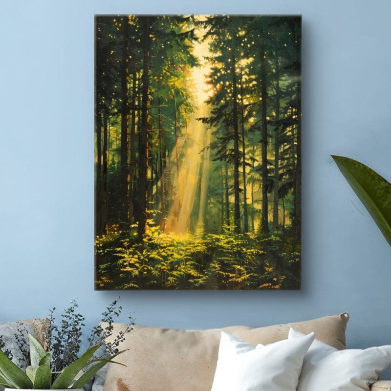 Obraz na płótnie do salonu las o poranku