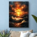 Obraz zachód słońca nad wzburzonym morzem Obraz zachód słońca nad wzburzonym morzem