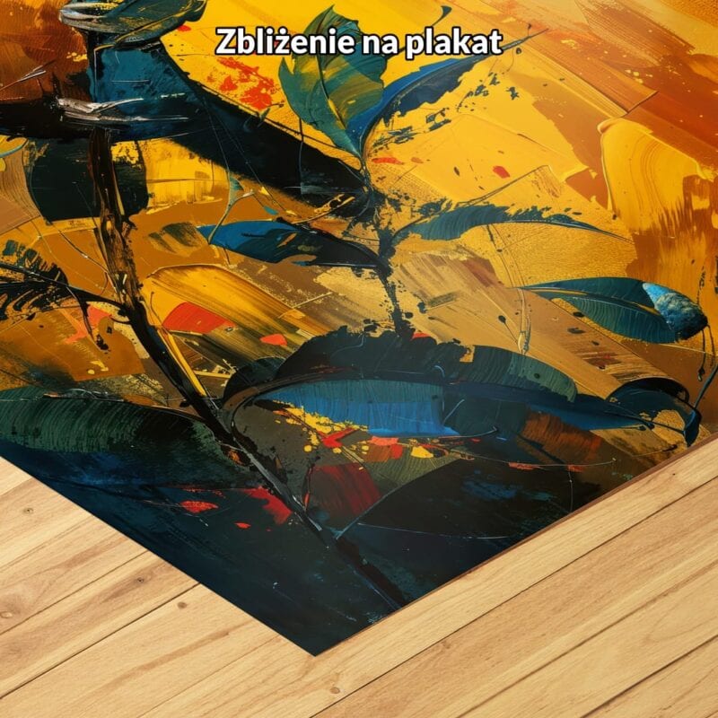 żółty niebieski pomarańczowy częściowo abstrakcyjny obraz na ścianę do sypialni