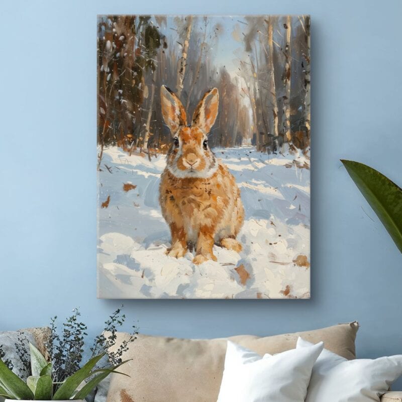 Obraz na płótnie do salonu królik zima