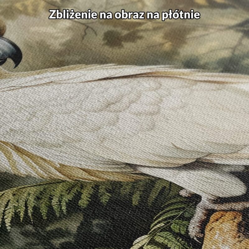 Obraz papuga kakadu w tropikalnym lesie do salonu