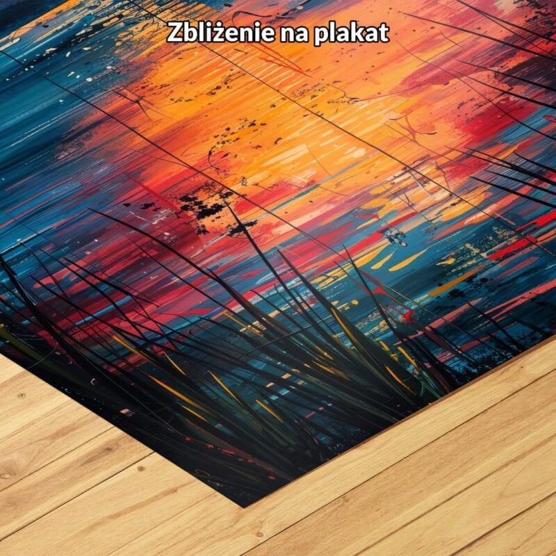 pomarańczowy niebieski czarny częściowo abstrakcyjny obraz na ścianę do sypialni