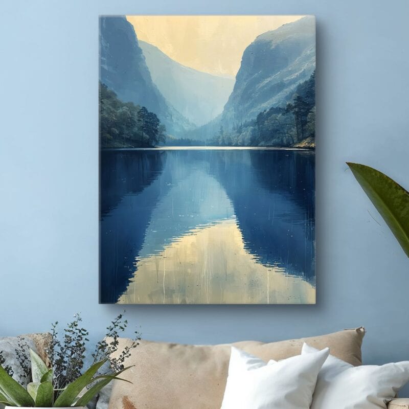 Obraz jeziora w górach do salonu realistyczny