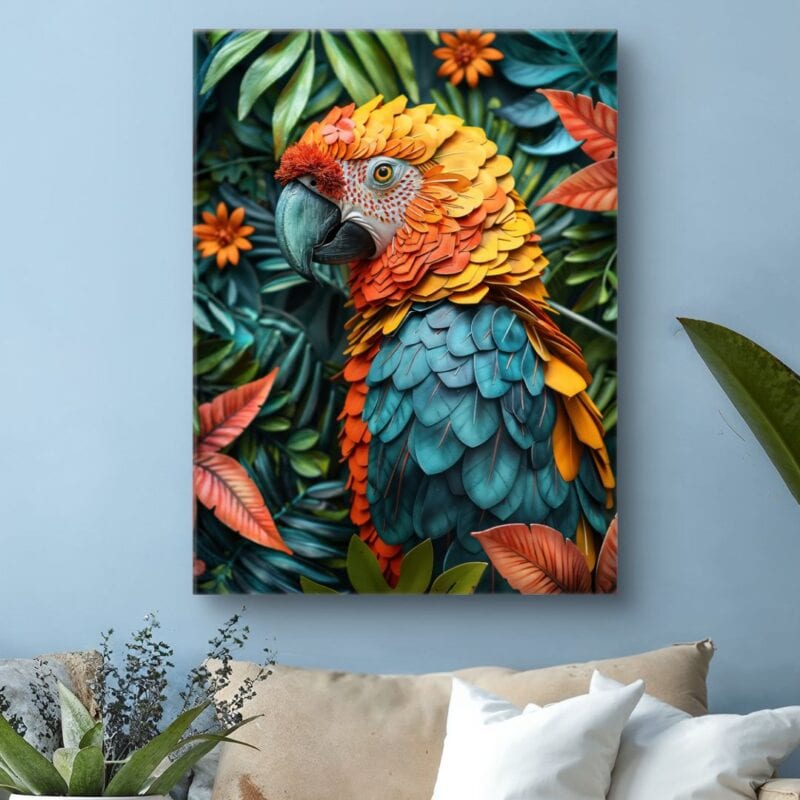 Plakat zwierzęta do salonu kolorowa papuga