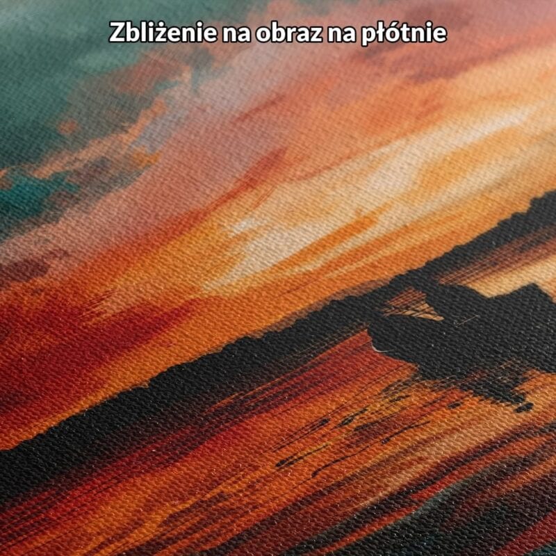 Obraz do salonu łódka na jeziorze zachód słońca