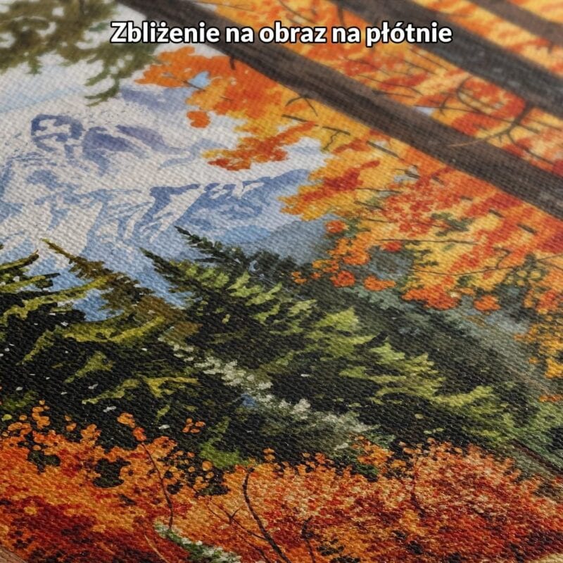 Obraz jesienny las z górami do salonu