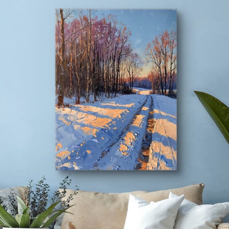Obraz zimowa leśna droga impresjonistyczny do salonu