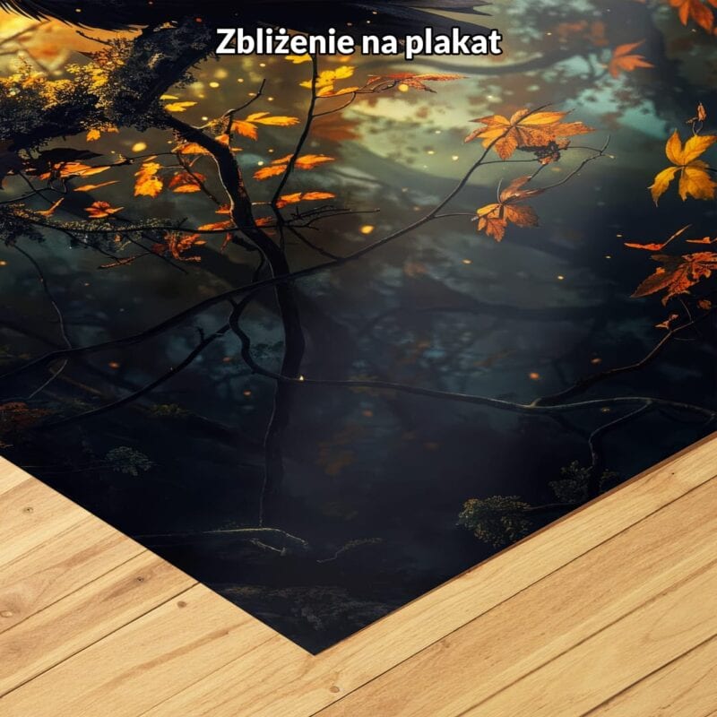 Plakat wrona w jesiennym lesie do salonu