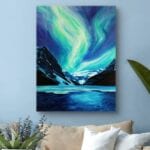 Obraz zorza polarna nad zimowym krajobrazem do salonu