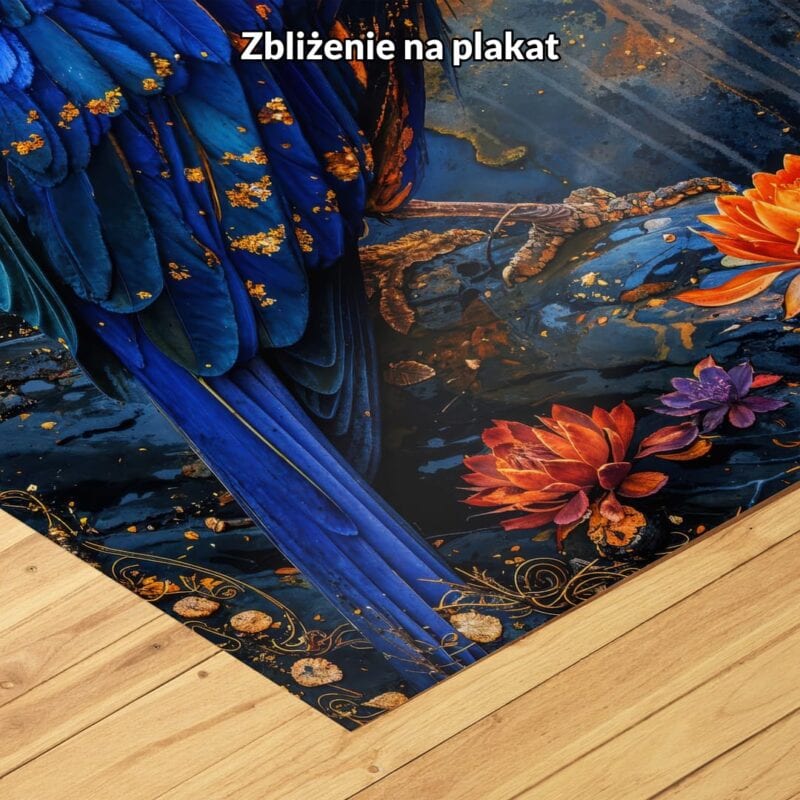 niebieski pomarańczowy częściowo abstrakcyjny obraz na ścianę do sypialni