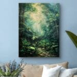 Obraz do salonu las z potokiem o poranku