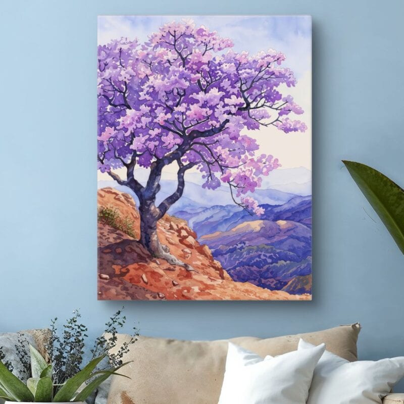Obraz do salonu kwitnące drzewo góry realistyczny