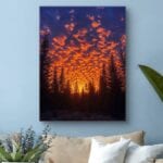 Plakat zachód słońca w lesie do salonu