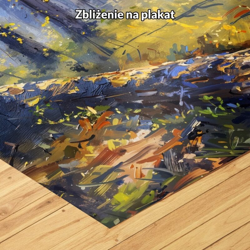 niebieski żółty zielony częściowo abstrakcyjny obraz na ścianę do sypialni