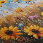 żółty pomarańczowy niebieski częściowo abstrakcyjny obraz na ścianę do kuchni i jadalni Obraz rośliny i flora słoneczniki do salonu