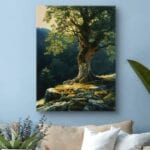 Plakat drzewo w lesie realistyczny