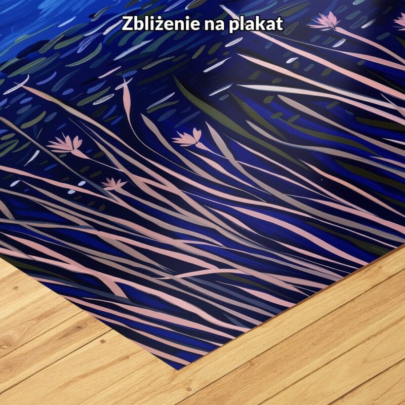 niebieski fioletowy zielony częściowo abstrakcyjny obraz na ścianę do sypialni