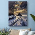 Obraz zimowy krajobraz z wiejskim domem realistyczny