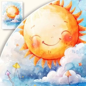 Plakat Uśmiechnięte słońce na tle nieba